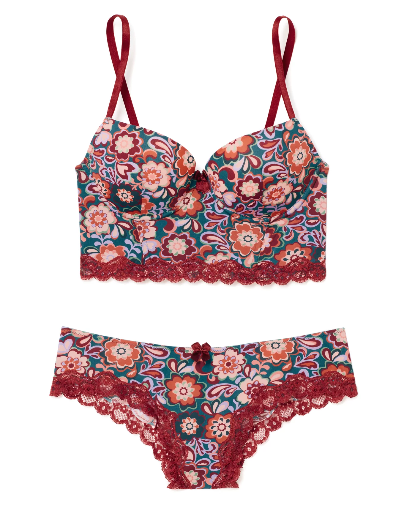 Floral Bra and Panty Set in Blue Multi