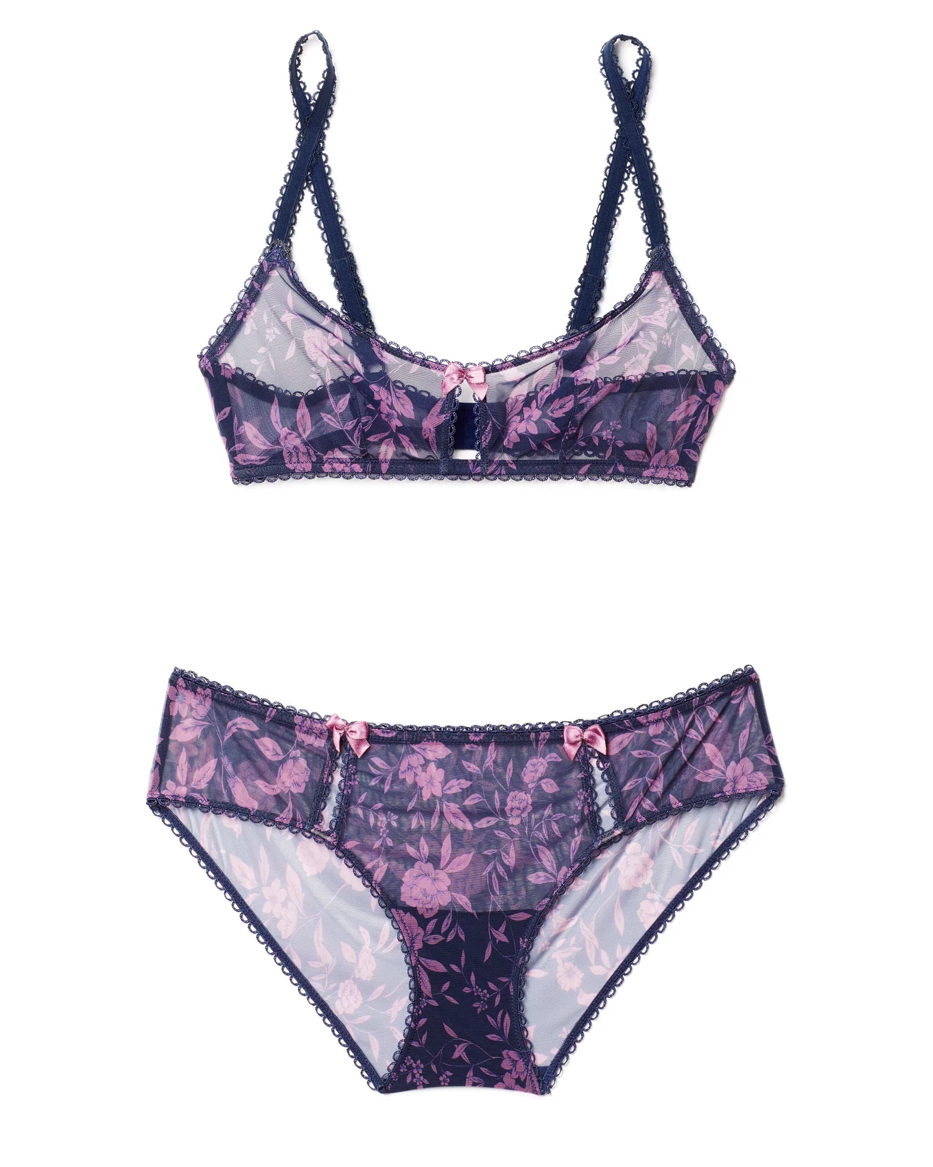 Buy Erotissch Purple & Blue Set of 2 Floral Lace Non-padded Bralette Bra  online