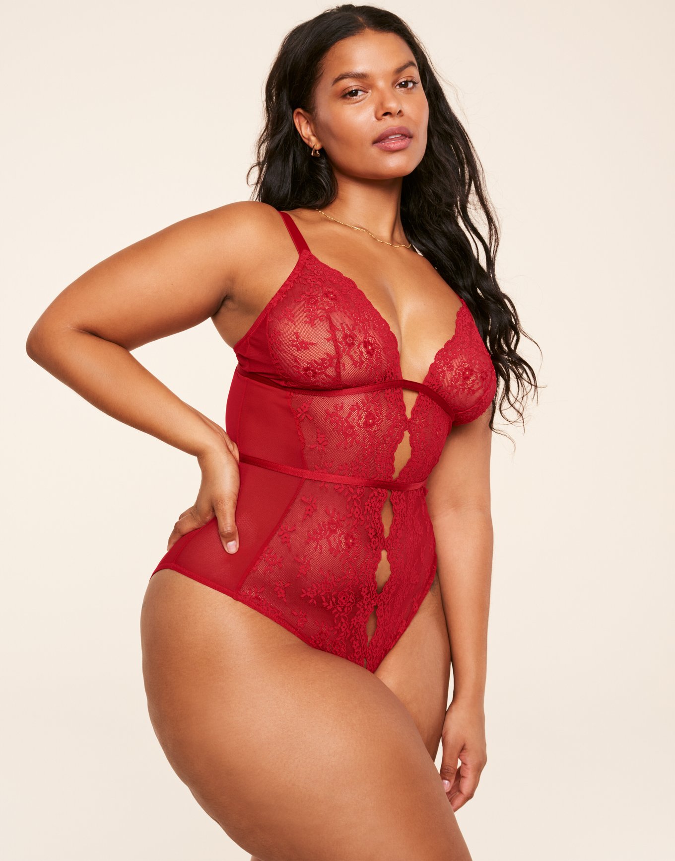 Plus Size Red Satin Lace Crotchless Panty