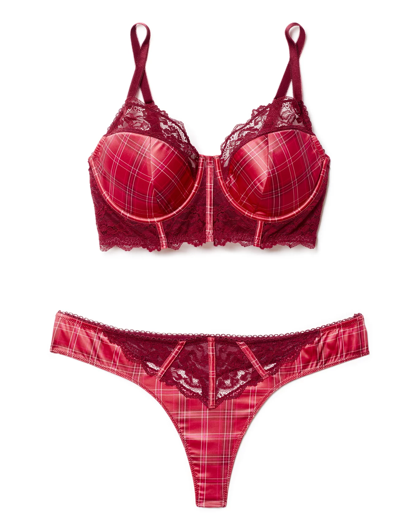 Sexy Bra Red and black plaid Set Lace Red Black Ladies Underwear Sets  Lingerie^