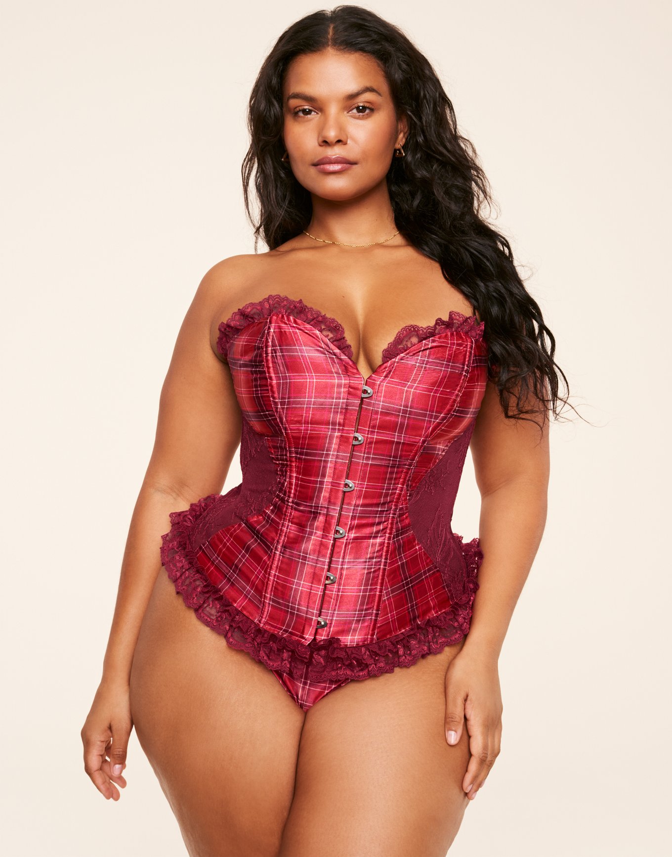 Victoria's Secret Very Sexy Unlined Bustier Bra Small Plaid Red Black Corset