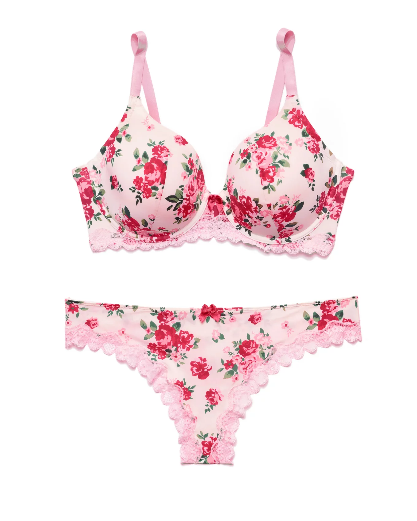 Buy Fleurt Polyester Royal Pink Self Design Bra & Panty Set for