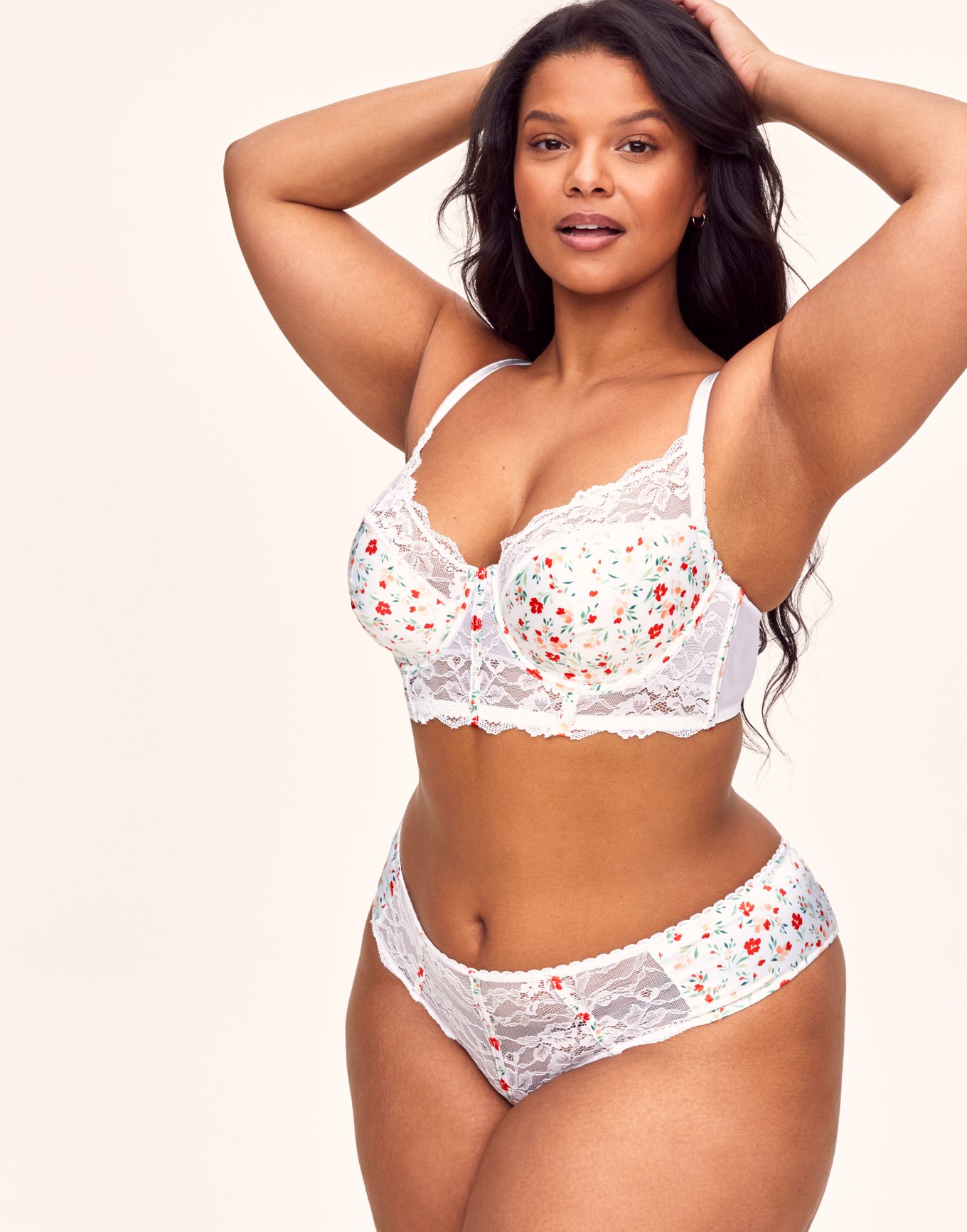 Lingerie Bras Bra For Woman White Floral Print Lace 3-Piece Sexy