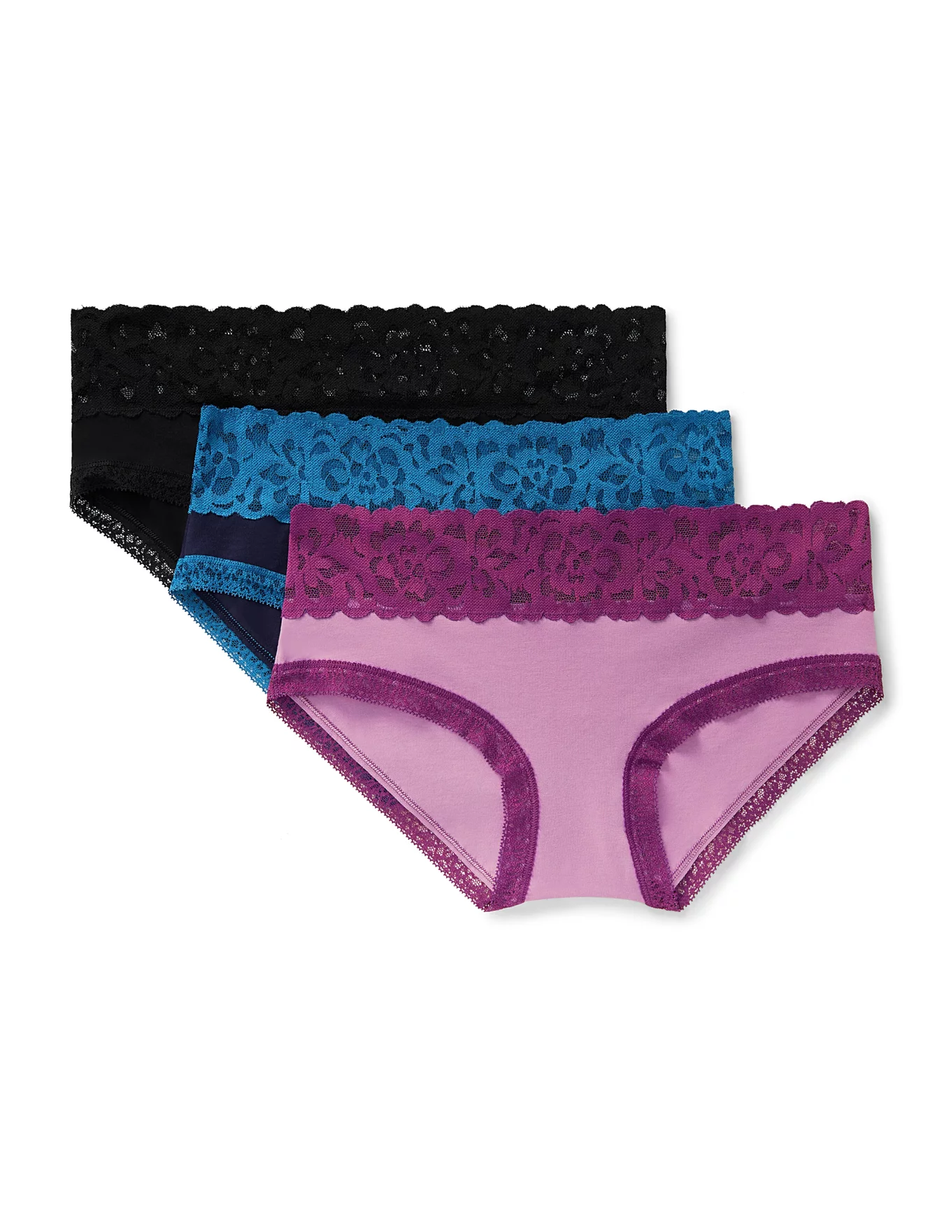 Cotton Essentials Lace-Trim Thong Panty in Purple