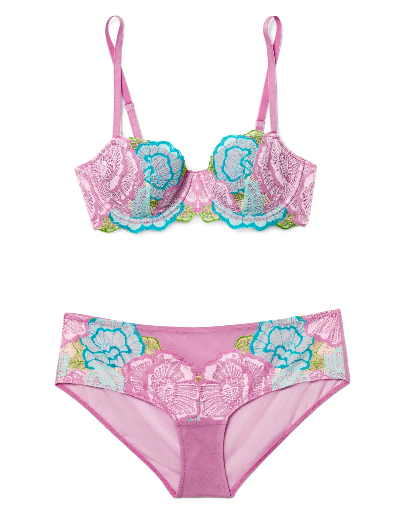 Buy Clovia Pink Floral Print Lace Pack of 2 Plunge Bra & Bikini
