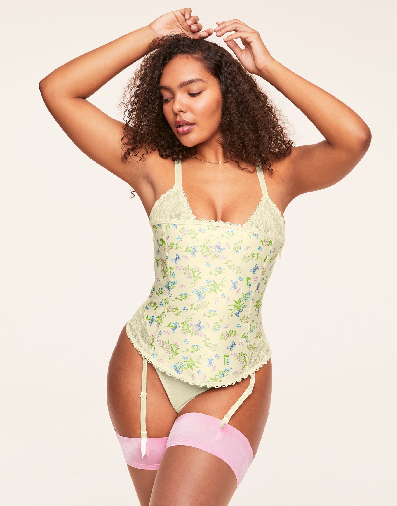 Body Contour Floral Mesh Cami Thong Bodysuit With Removable Cups