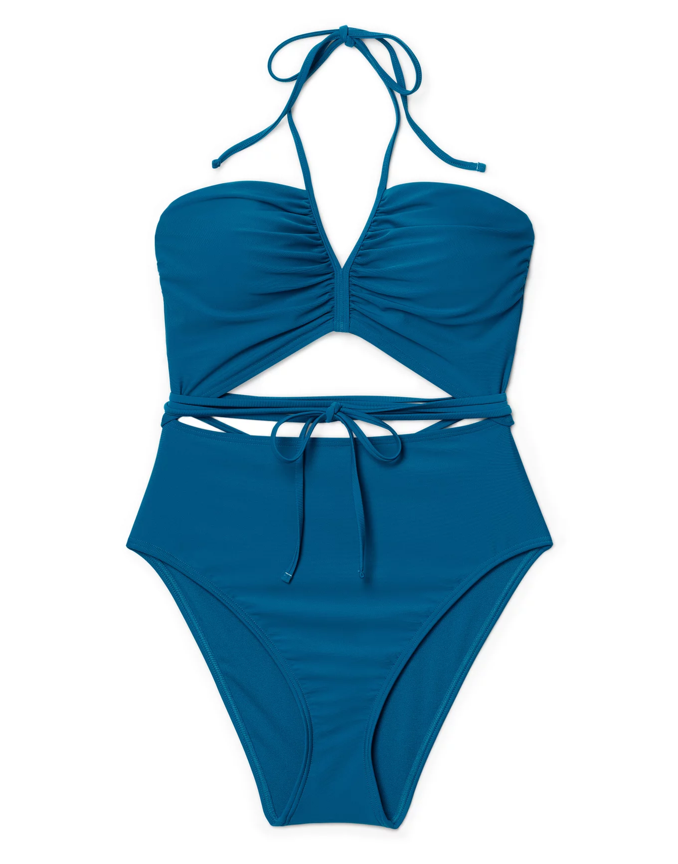 10, Blue) Women Halter Tie Knot Push Up One Piece Bathing Suit