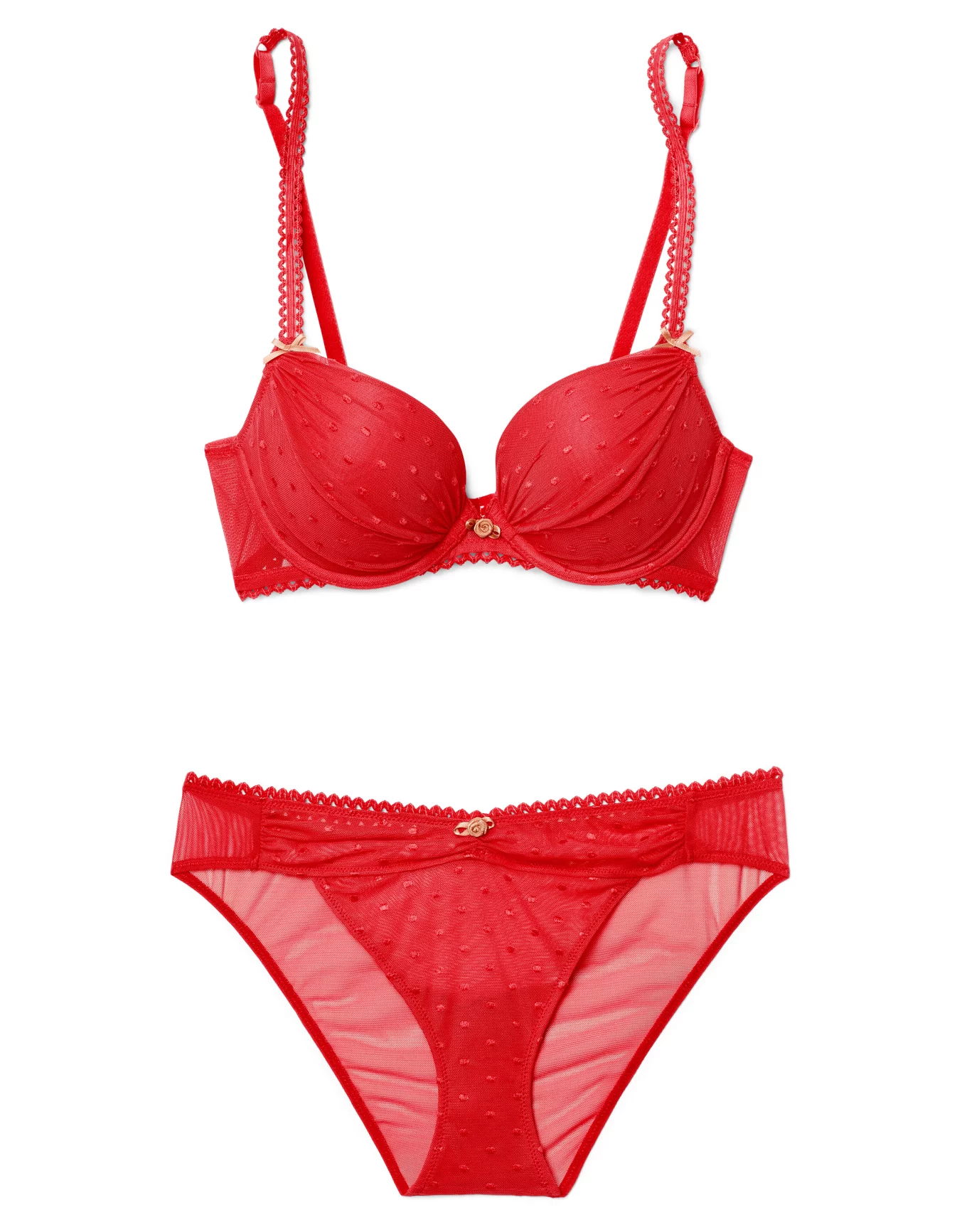 Women's Sexy Red Lips and Kiss Pattern Push-up Underwire Bra Set 