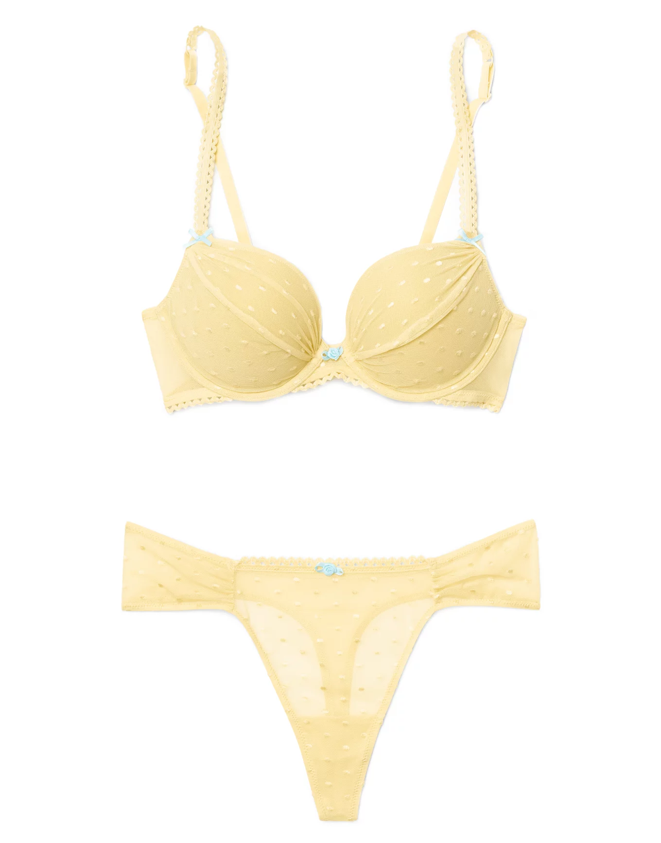 1pc Women's Yellow Lace Border Thickened Bra With Push Up & Side
