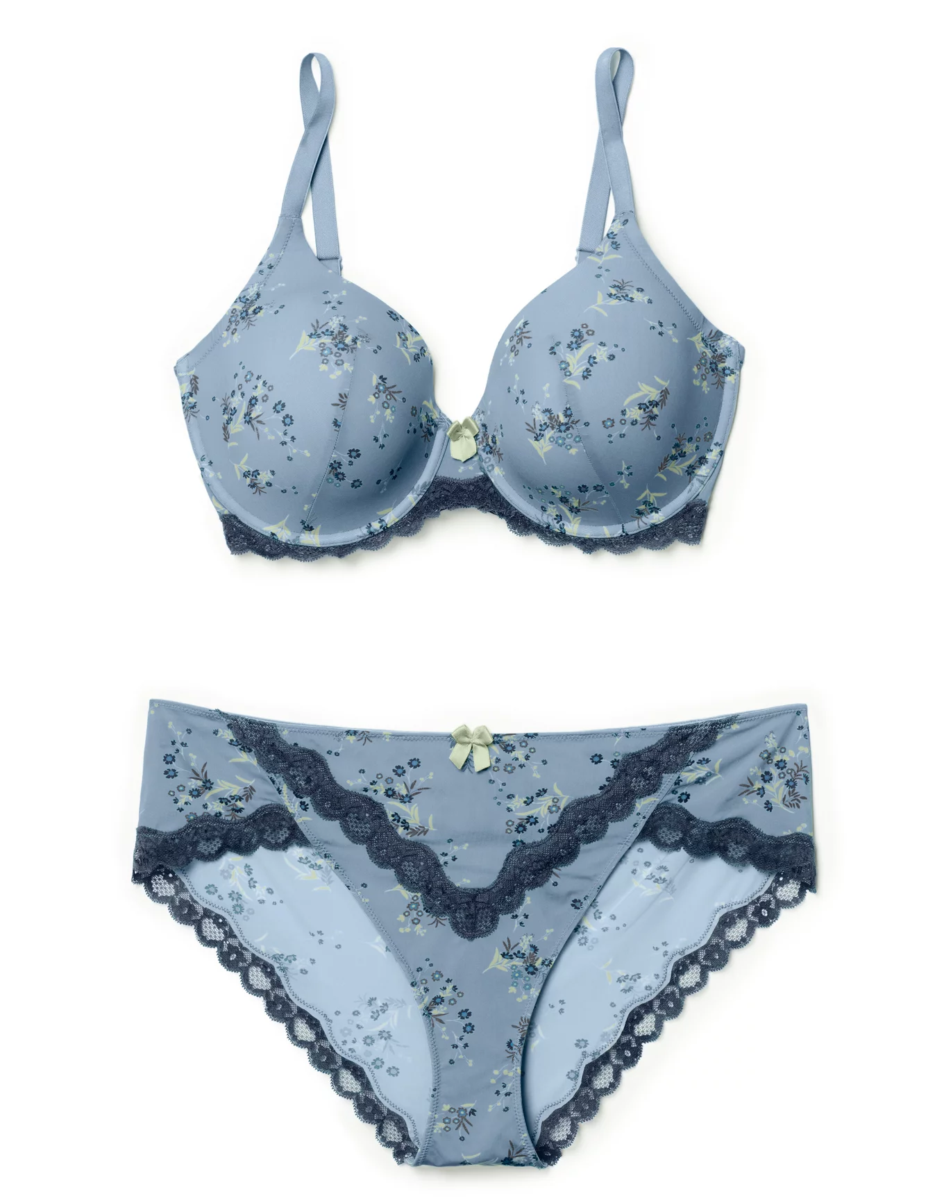 Floral Bra and Panty Set in Blue Multi