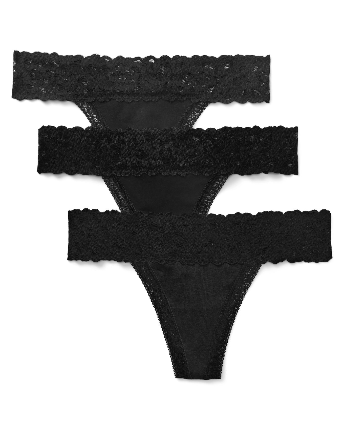 Kourtney Cotton Pack Thong Black 2 Thong Panties (Pack of 3), XS-XL
