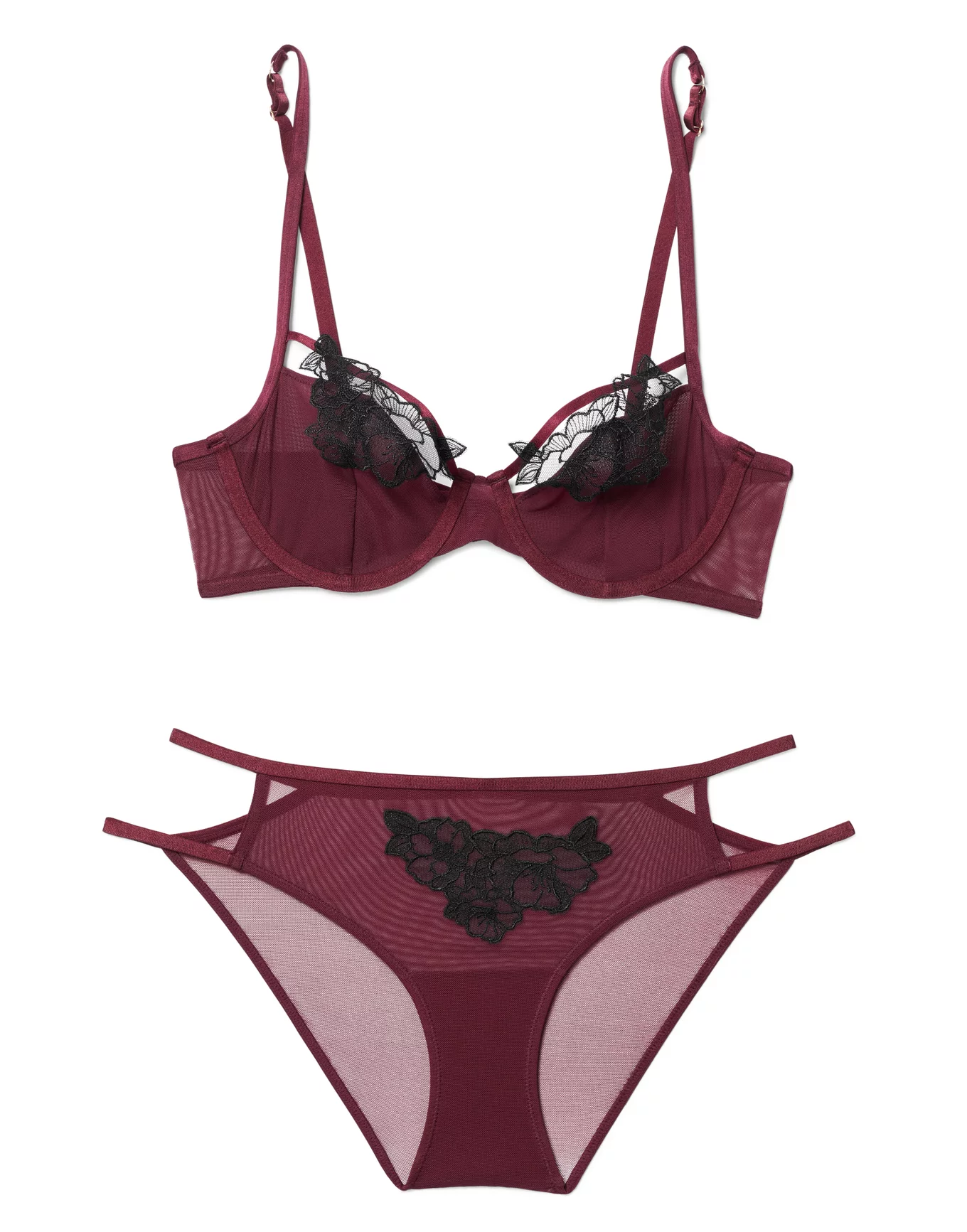 Victoria's Secret unlined 32D BRA SET M high-waist thong wine RED burgundy  lace