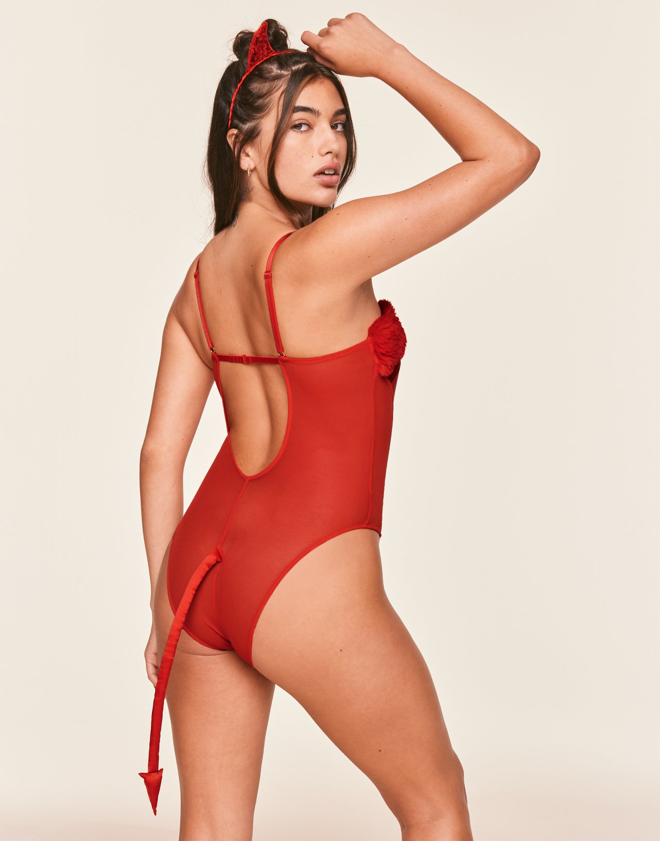 Flirty Favorite Red and Beige Mesh Strapless Bustier Bodysuit
