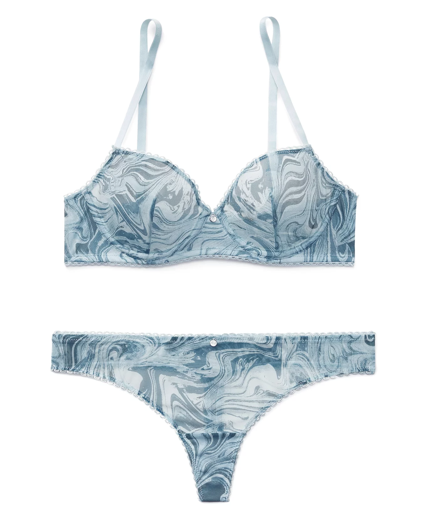 Victoria's Secret Dream Angels Lined Demi Shiny Silver Bra and Panty Set