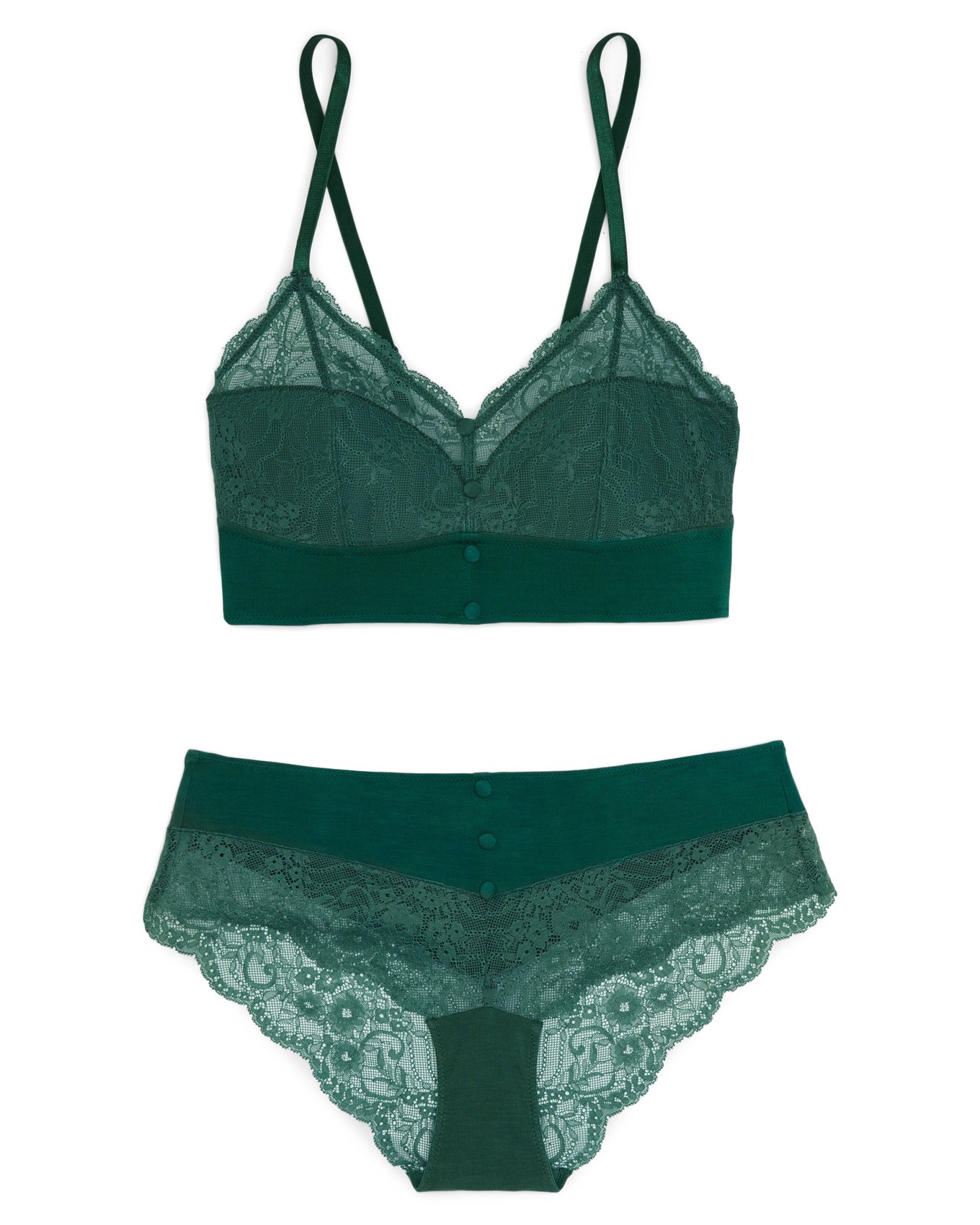 Intimates & Sleepwear, Dark Green Satin Lace Unlined Bra