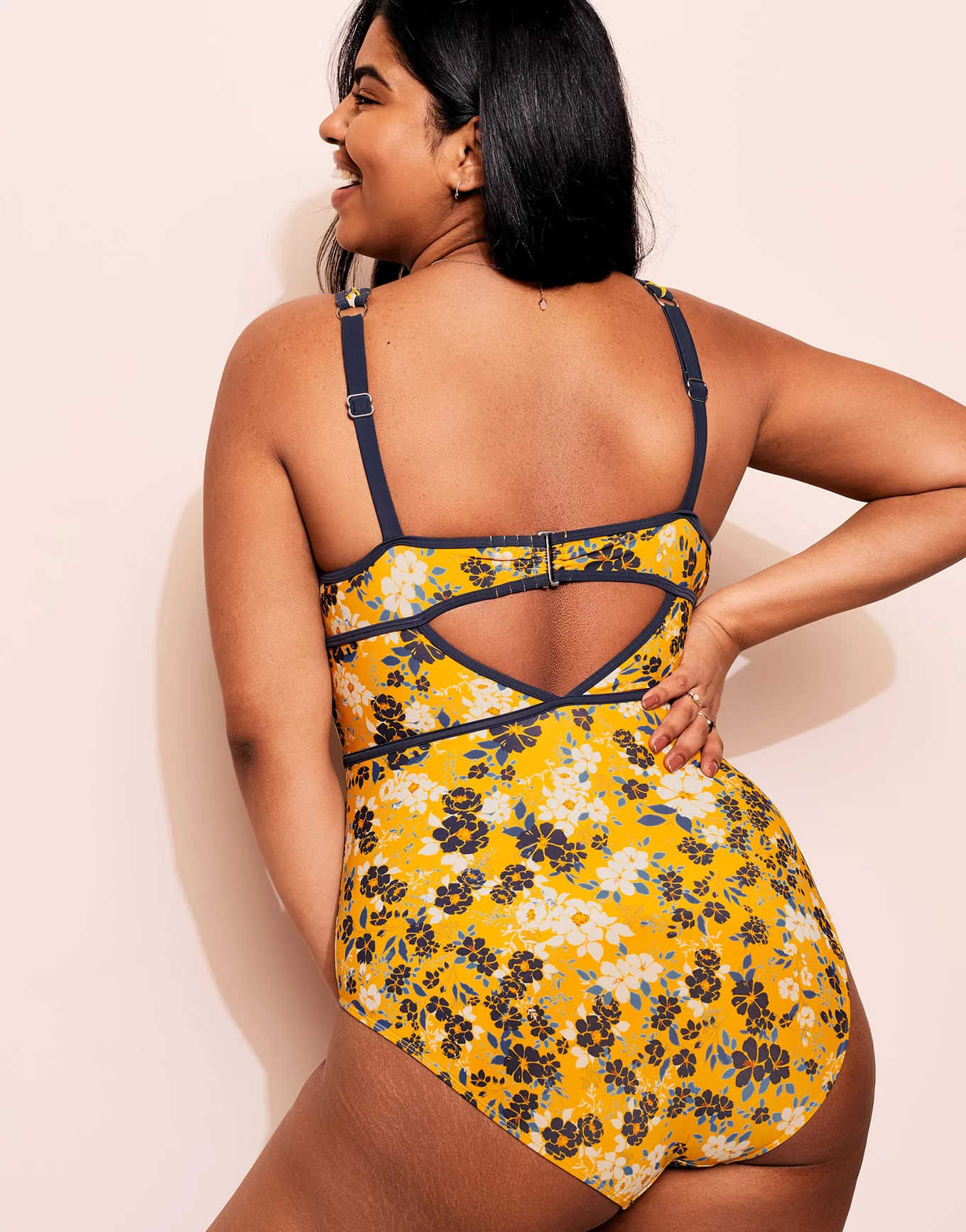 Andressa Floral Yellow Plus One Piece, 3X-4X