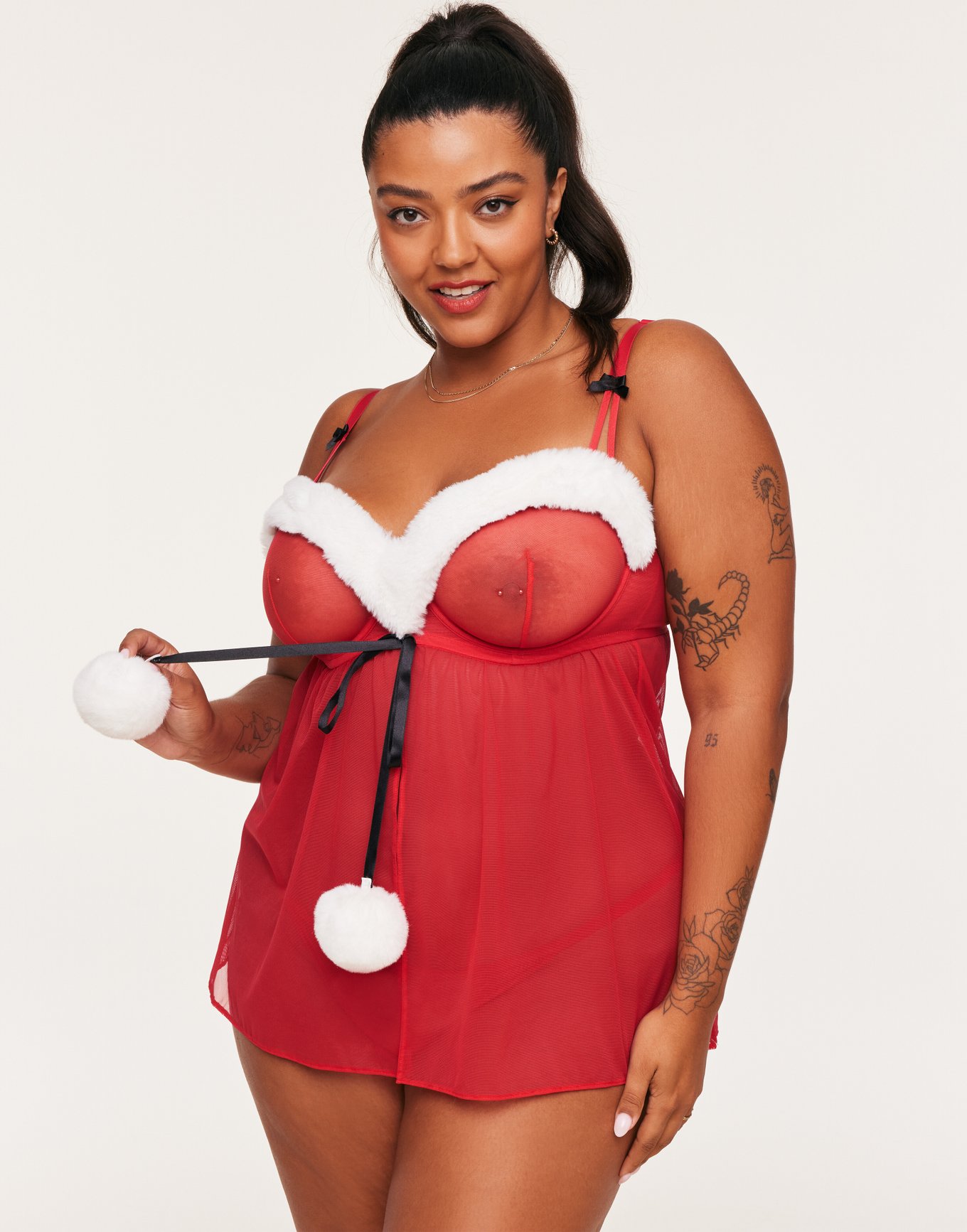 Plus Size Christmas Women's Sexy Lingerie Satin Nightwear Babydoll