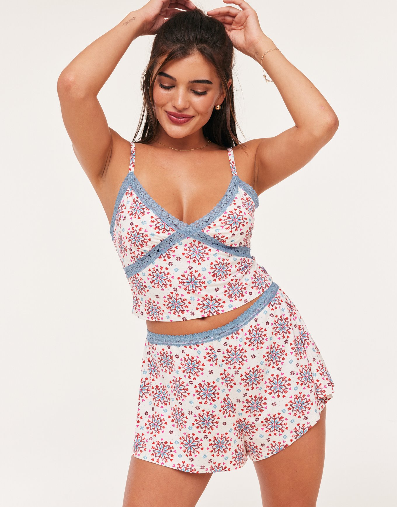 FITS EVERYBODY LACE CROPPED CAMI AND BOY SHORT SET