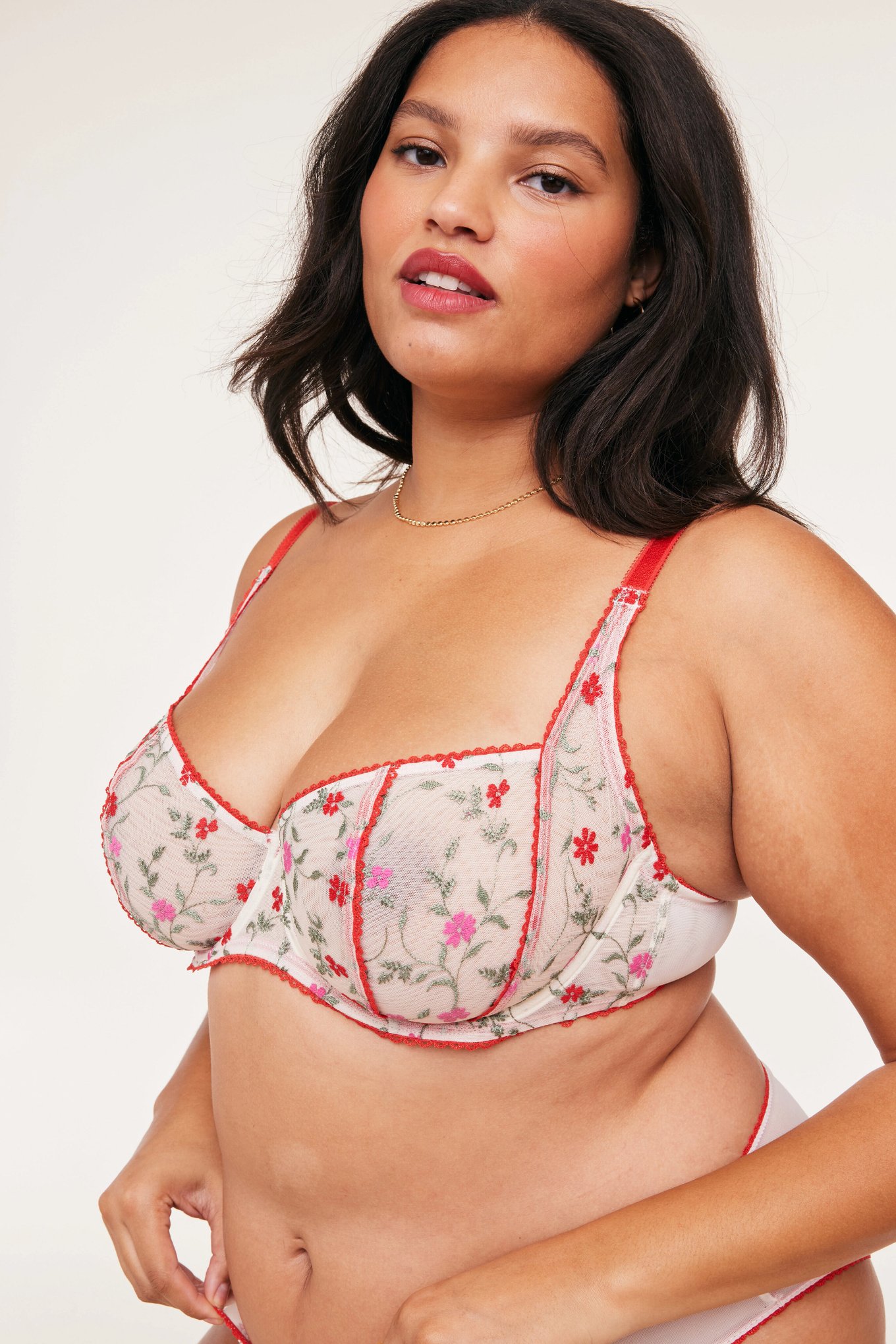 Floral Lace Unlined Bra in Red