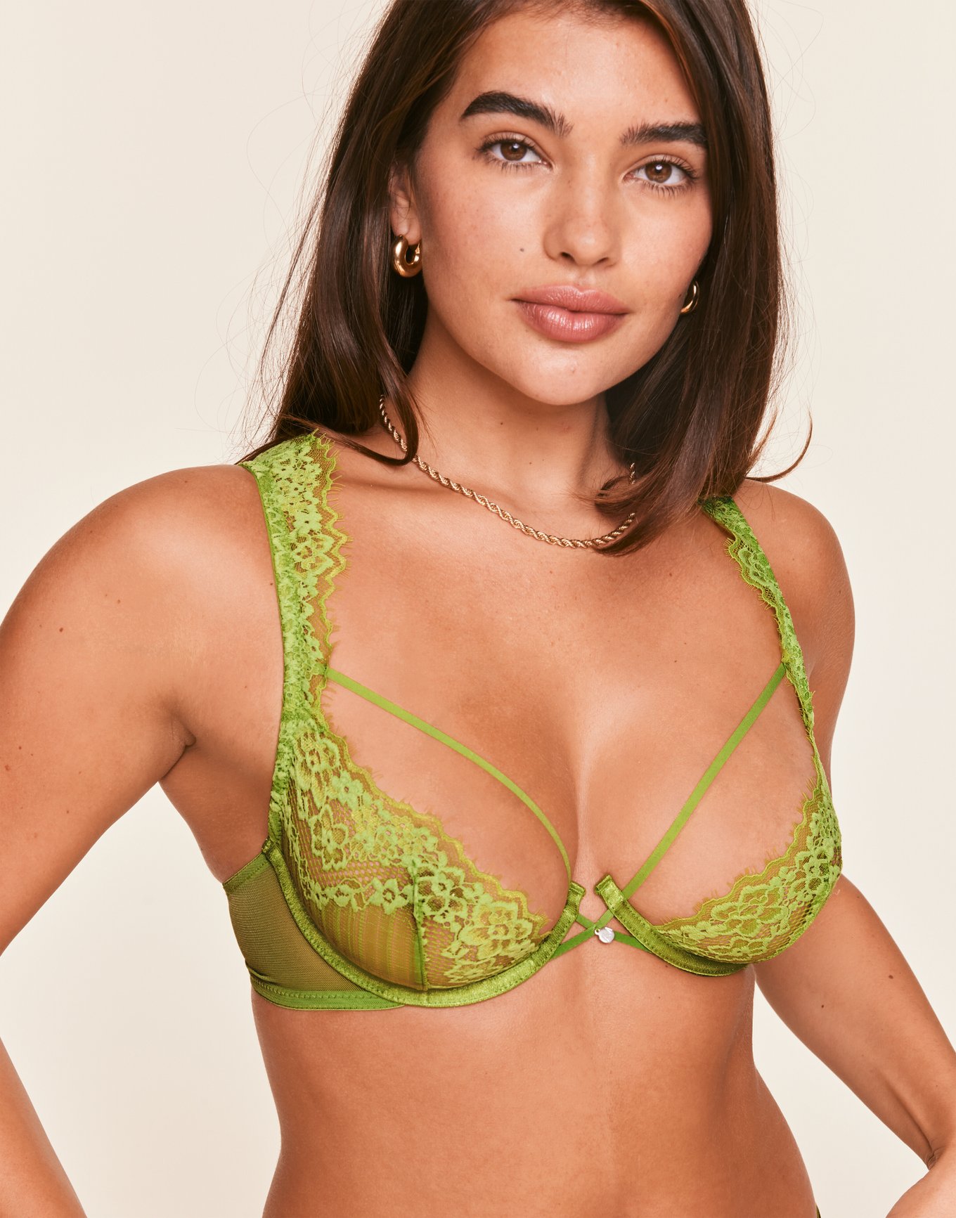 Unlined Plunge Bra with Lace