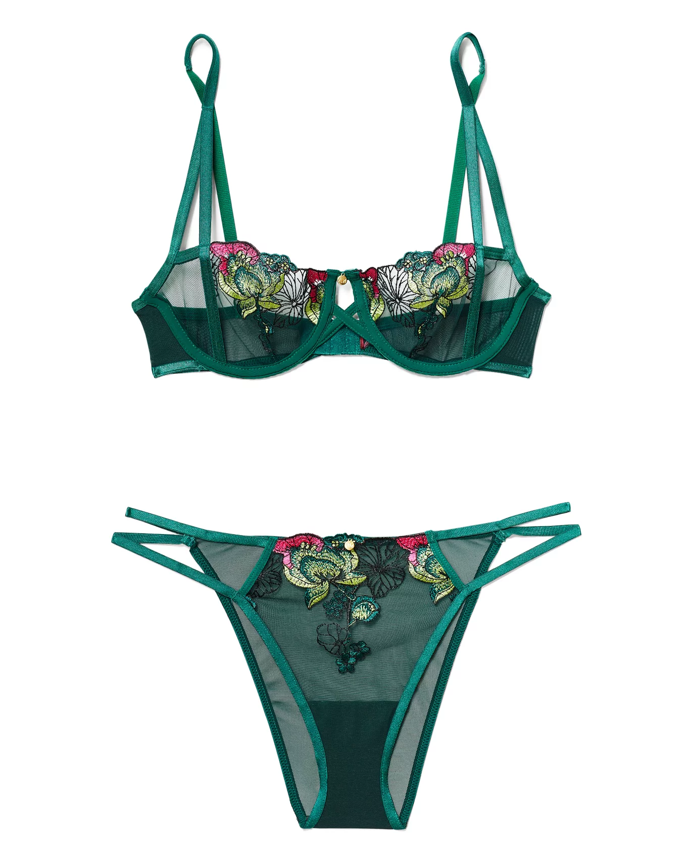 Free Spirit Floral Embroidered Unlined Balconette Bra in Green