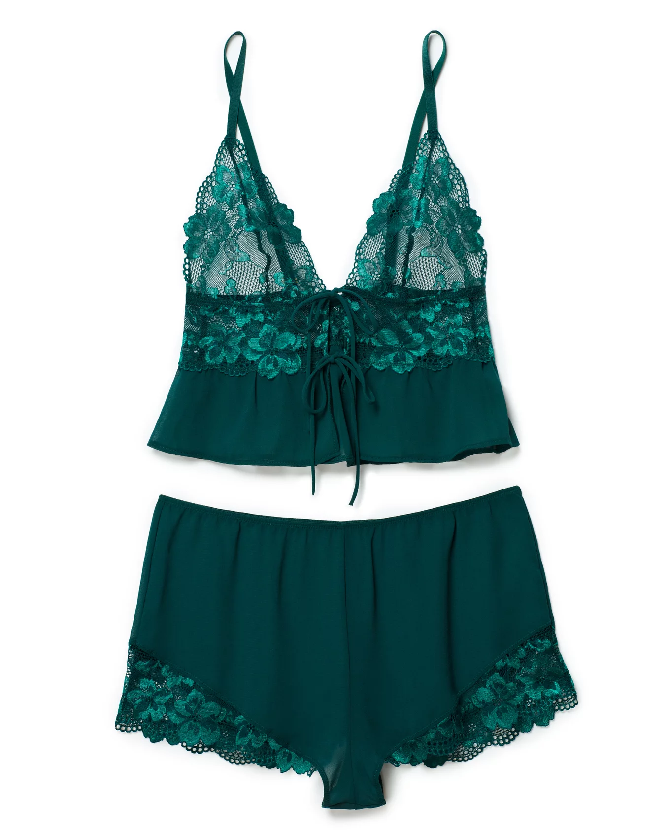 2 piece sheer lingerie set including cropped ruffled camisole and high  waisted tap pants