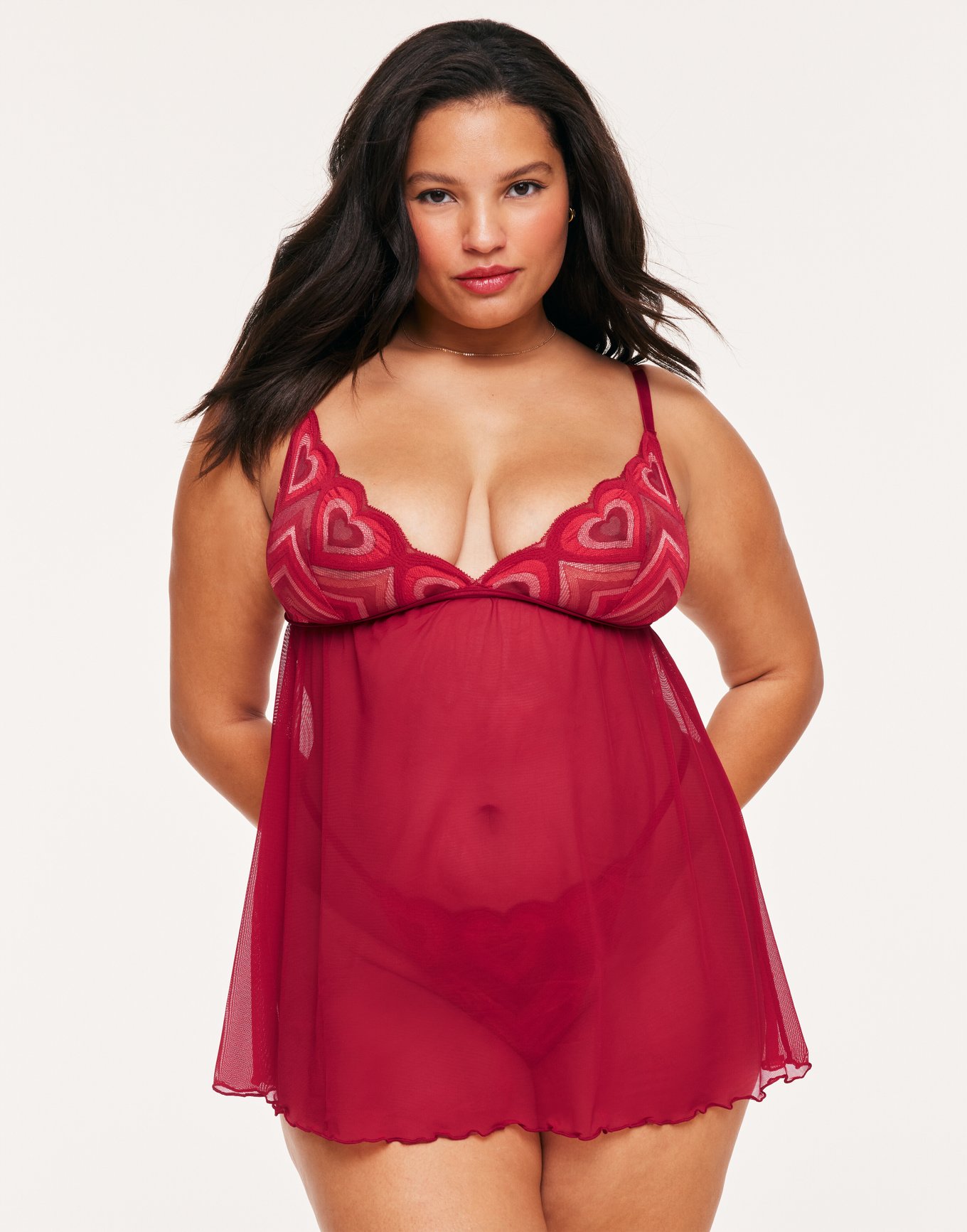 HEART MESH BABYDOLL in Red