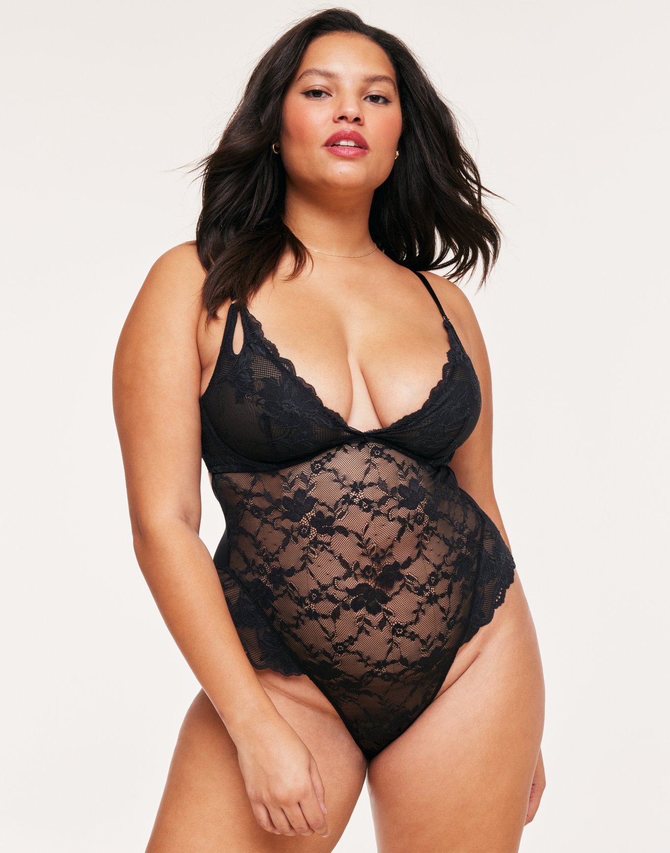 Plus Size Signature Lace Crotchless Teddy Black in Black