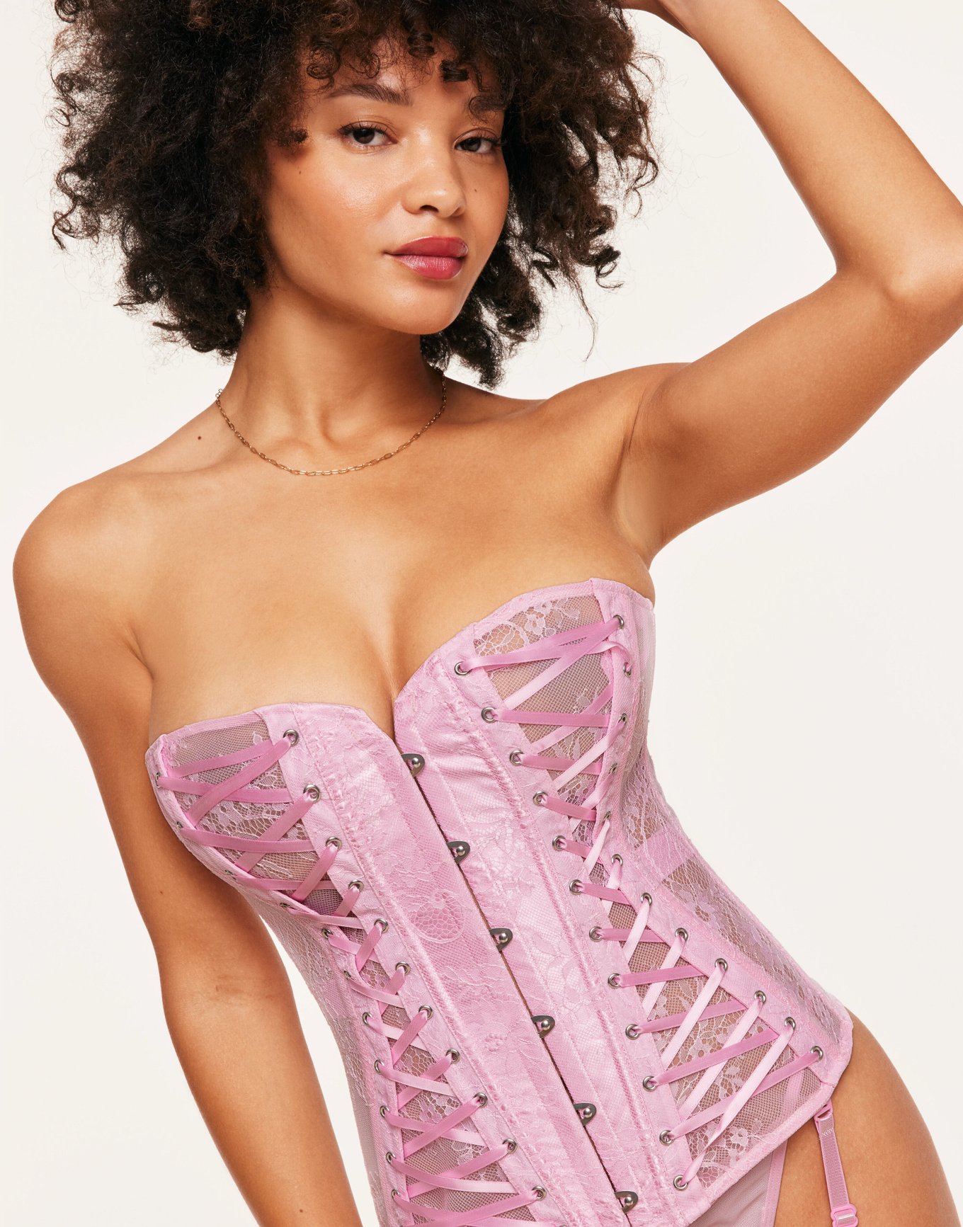 Adore Me Bra Corset Lingerie Push Up Unlined Strapless Lace Pink