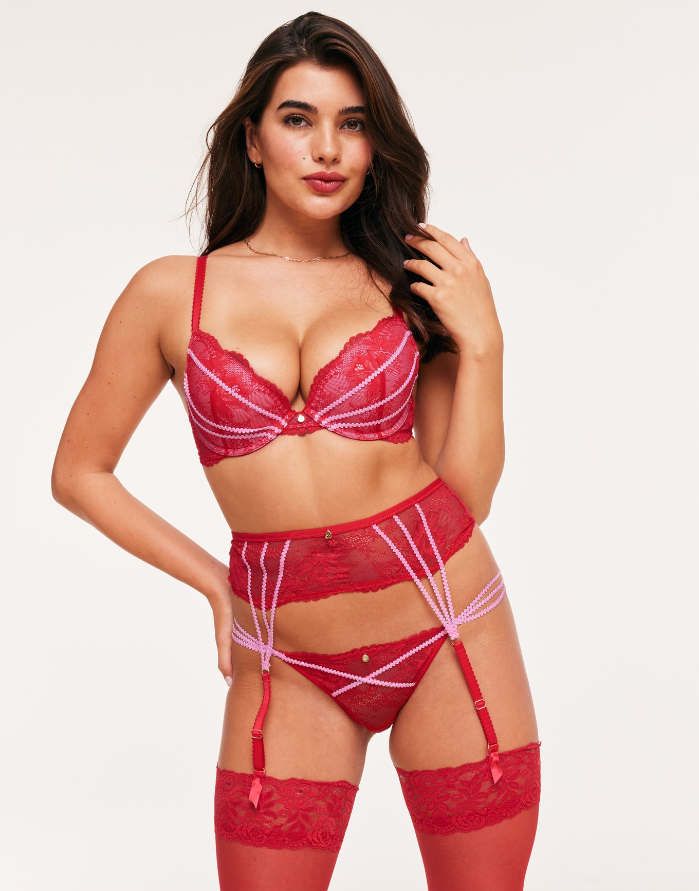 Sexy Bra Set Push Up Red Printed Ladies Underwear Sets Lingerie