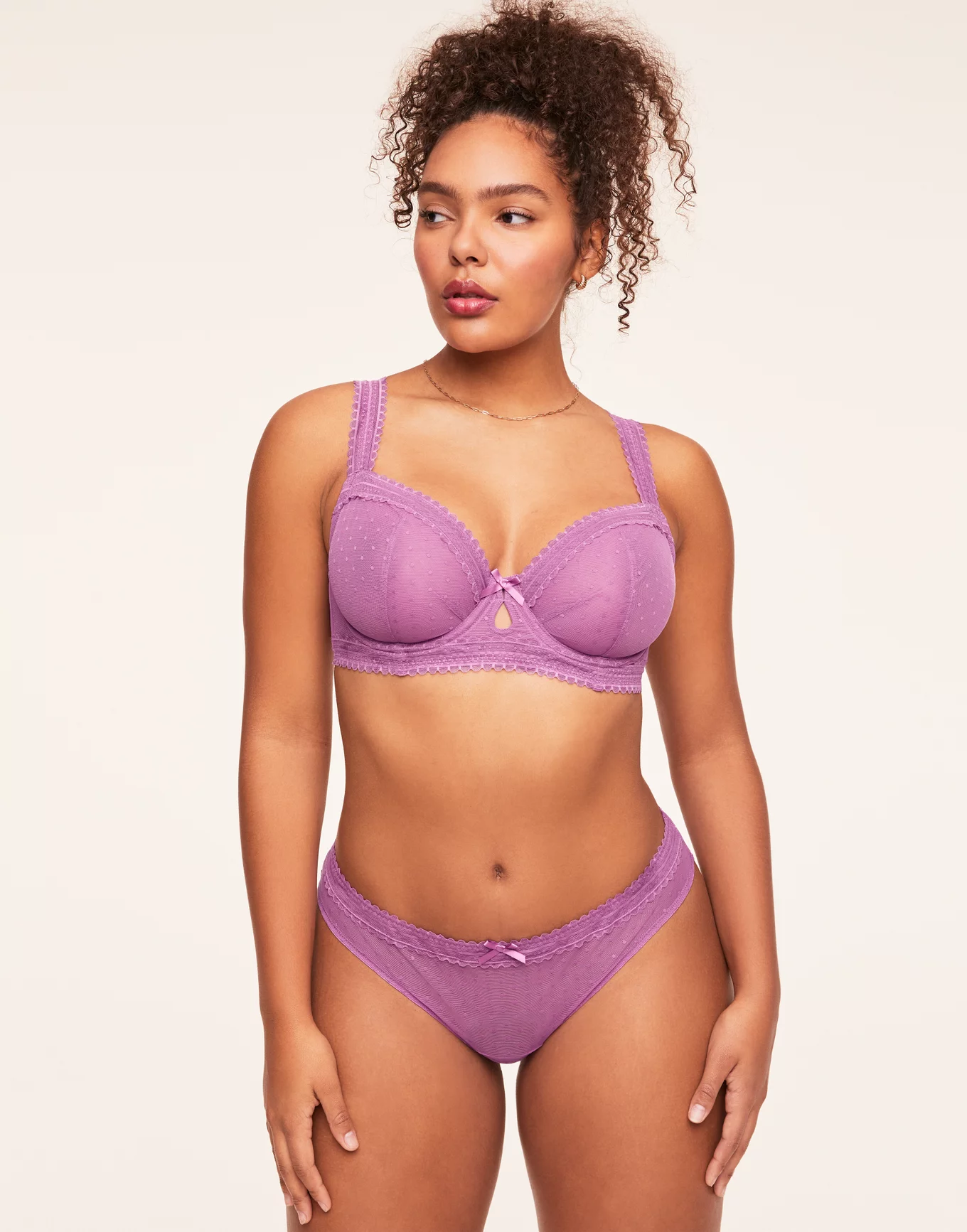 Plus Size - Unlined Balconette Bra - Dotted Lace Purple with