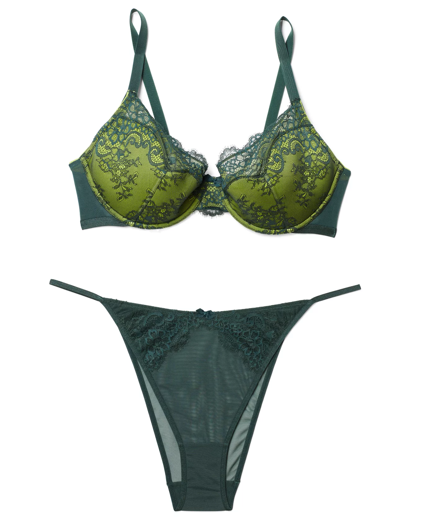 Unlined Lace Bra Gift for Her See Through Black & Green Bralette