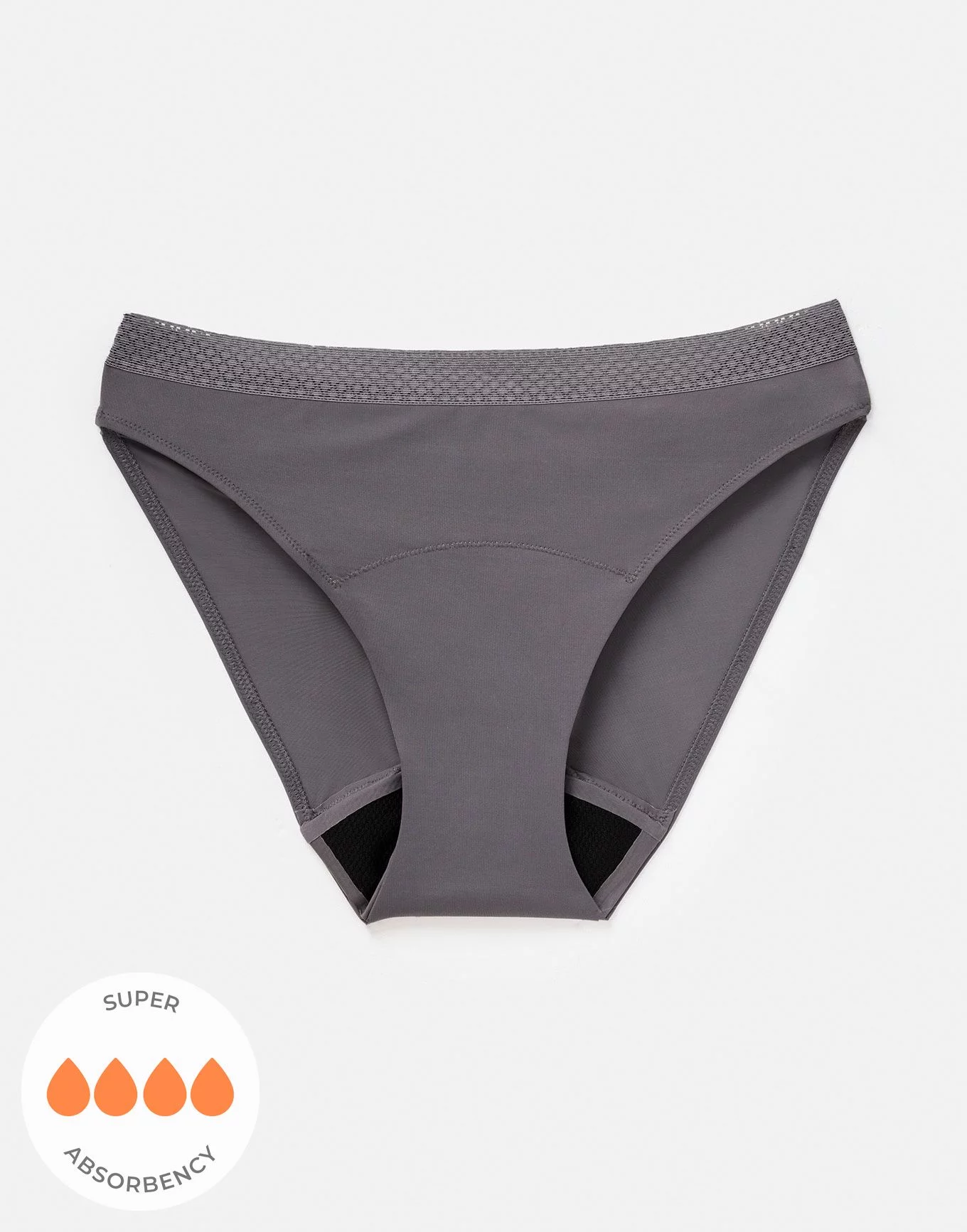 Katelin Bikini Dark Gray Period Panties, XS-XL