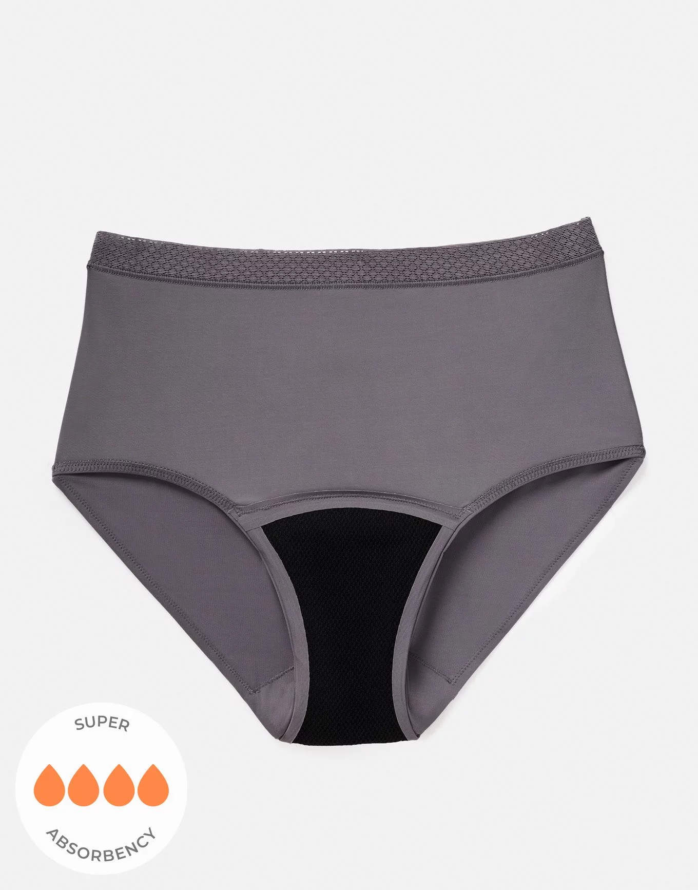 Jess High Waisted Dark Gray Period Panties, XS-XL