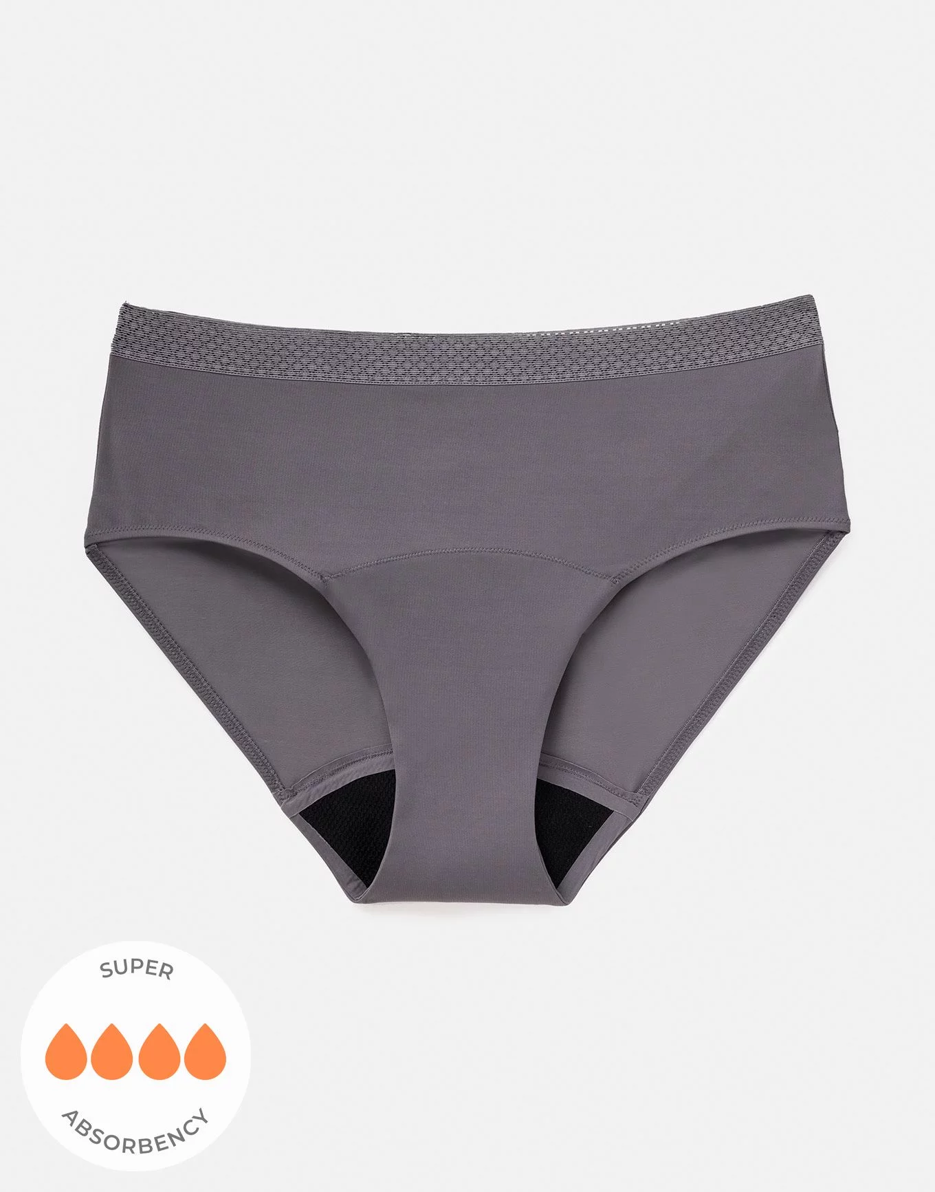 Madison Midi Brief Dark Gray Plus Period Panties, 0X-4X