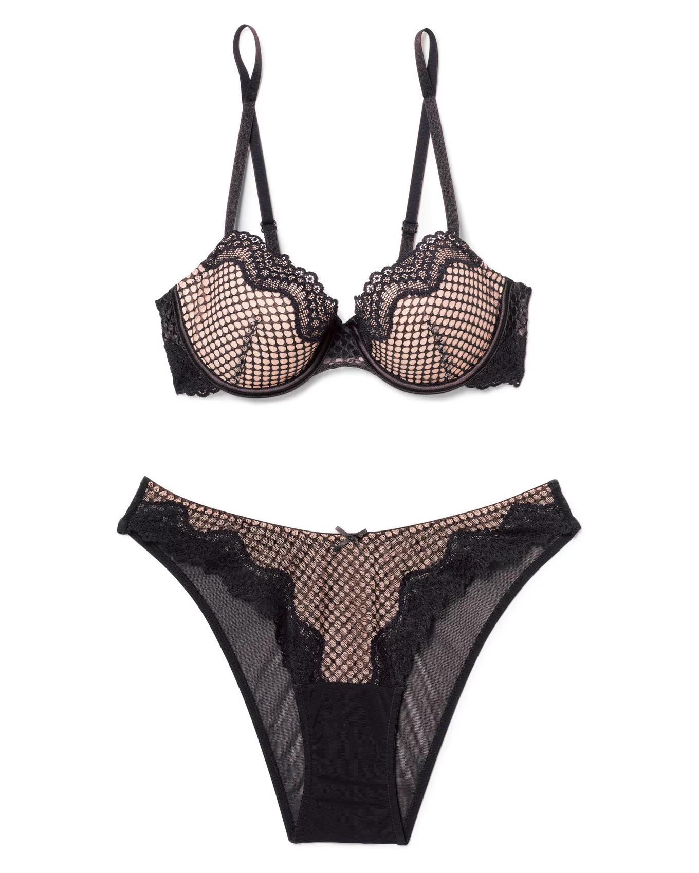 Black Lace Camisole With Build in Wireless Push up Bra and Panty Set 