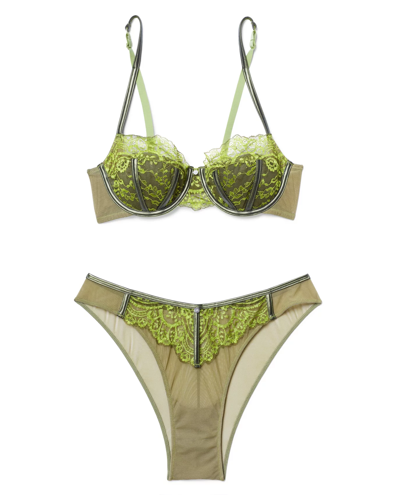 Buy PrettyCat Plunge Padded Bra Panty Set - Green Online