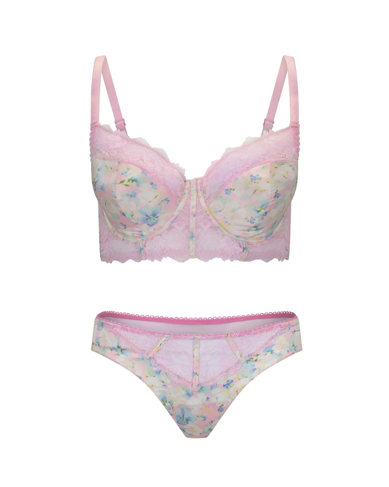 Floral Lace Unlined Demi Cup Bra, Pink