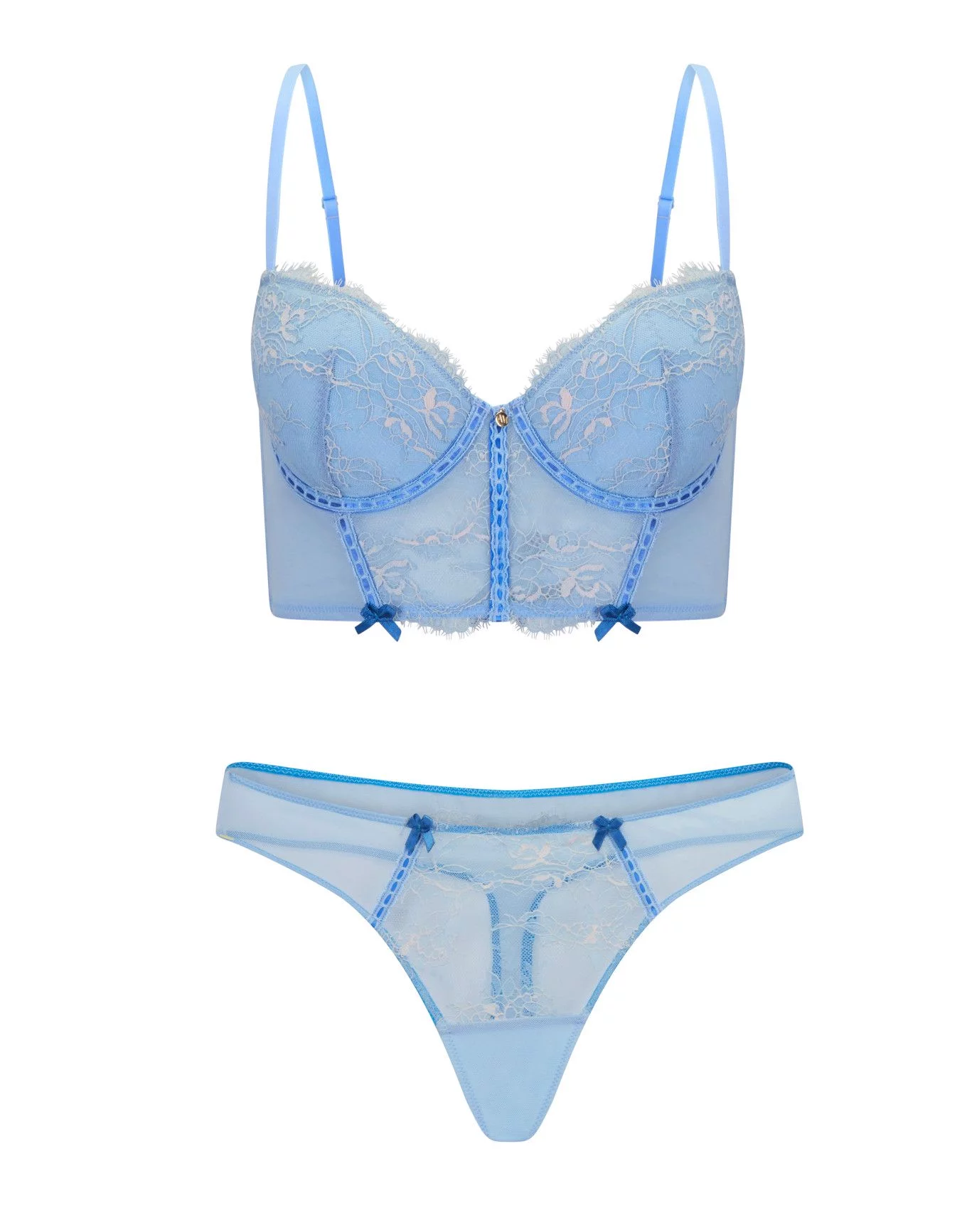 Buy Yours Curve Blue Longline Lace Underwired Non Padded Bra from