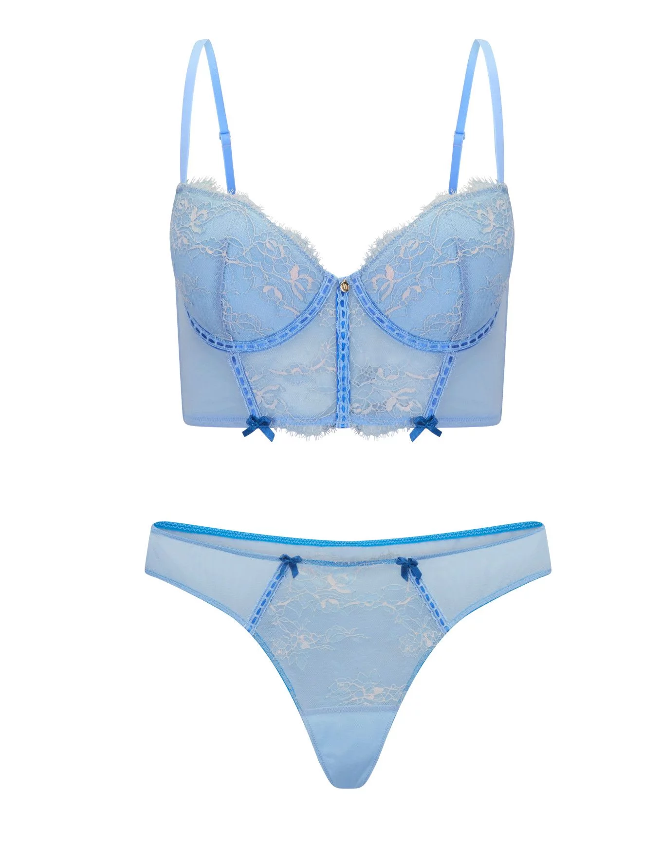 Sky Blue Floral Ribbon Lace String Lingerie Set – Very Nice Clothing