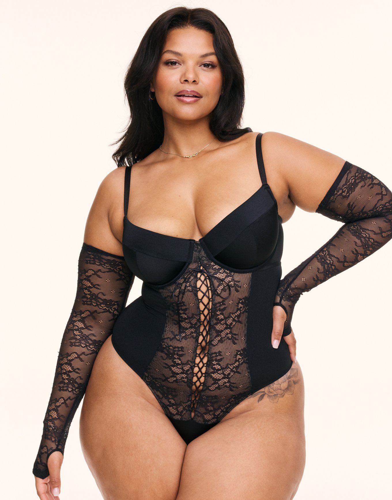 【ICONE lingerie/アイコン】MEDEE BLACK ボディスーツ Callie Black Plus Bodysuit and Gloves, 38DD-46DDD | Adore Me