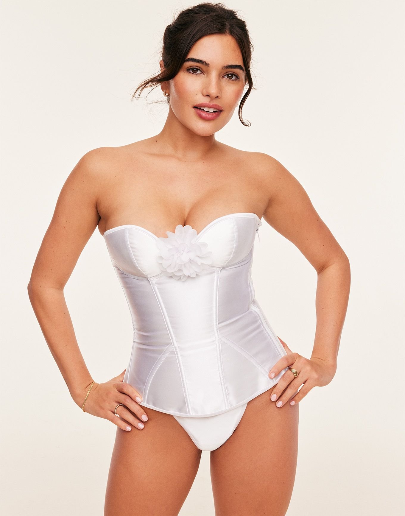 Laurin White Satin Boned Corset, XS-XL | Adore Me