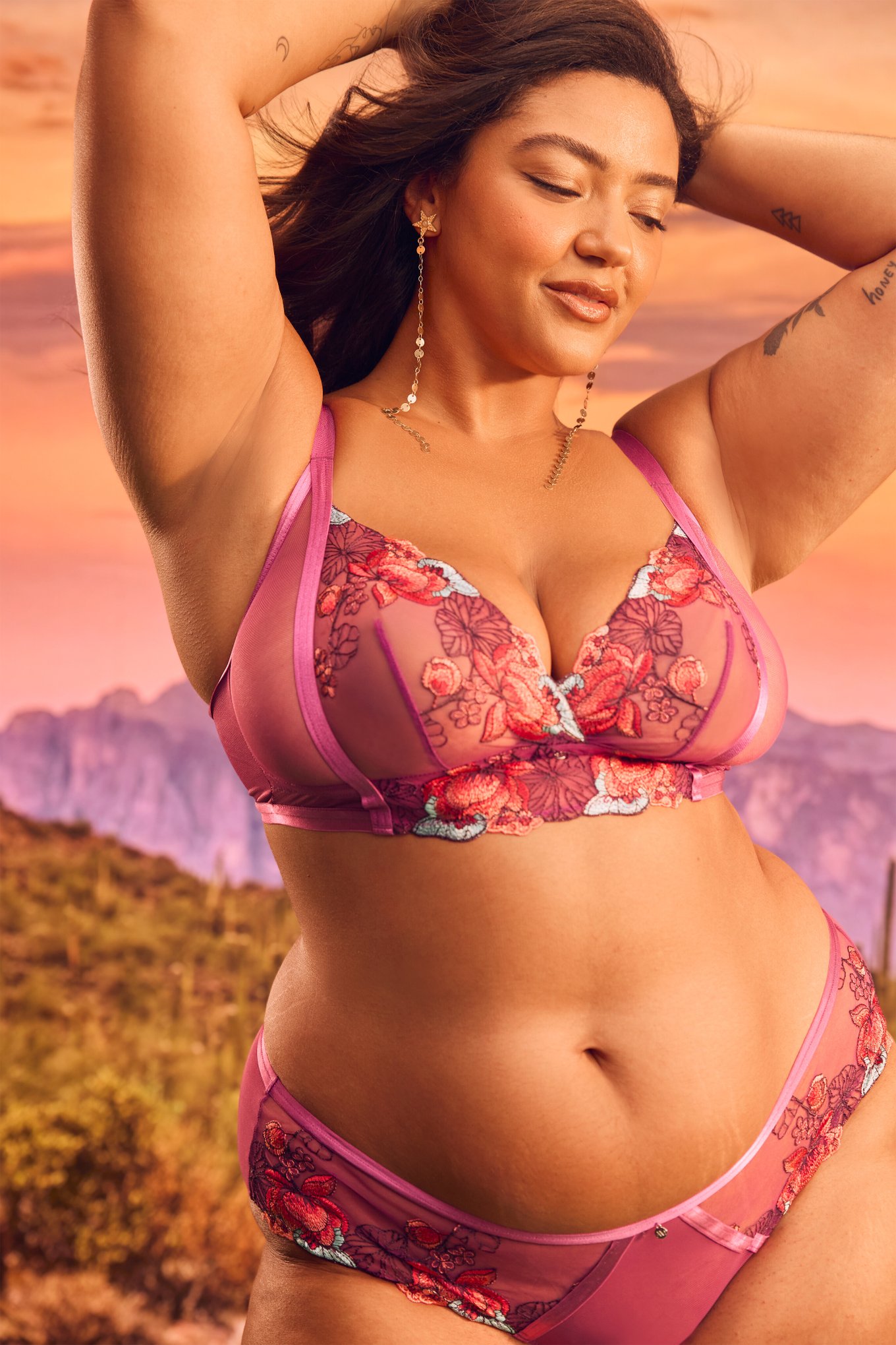 Emilie Floral Purple 3 Plus Unlined Bralette, 3X 4X Adore Me