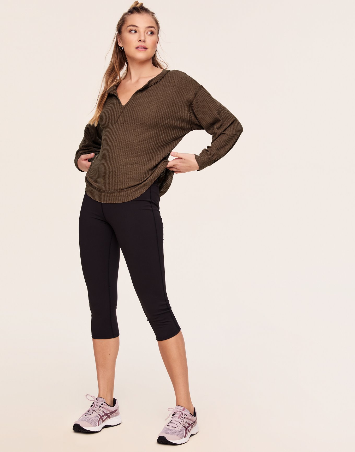 Split Neck Long Sleeve Top