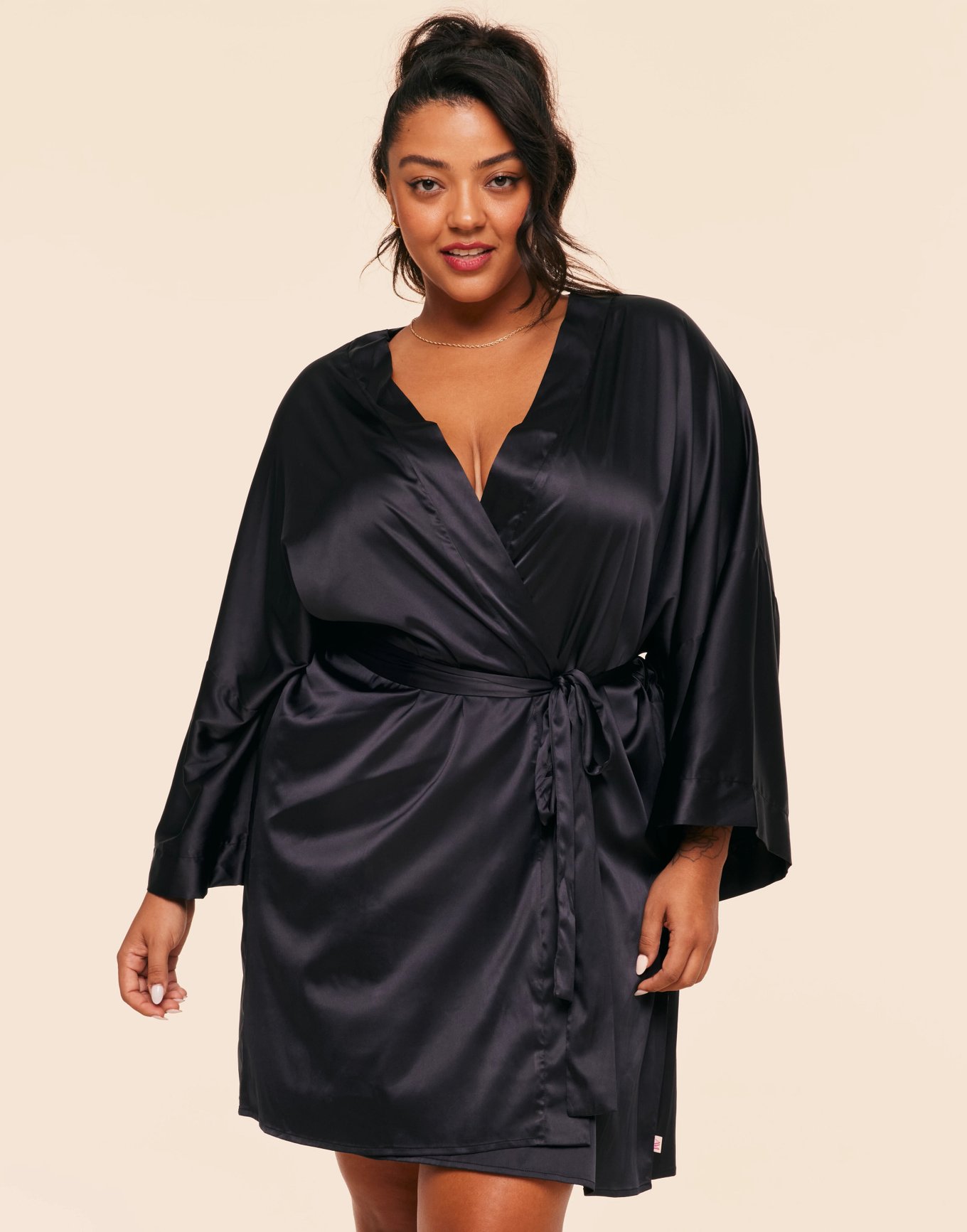 Izabella Black Robe Kimono Robe, XS-4X | Adore Me