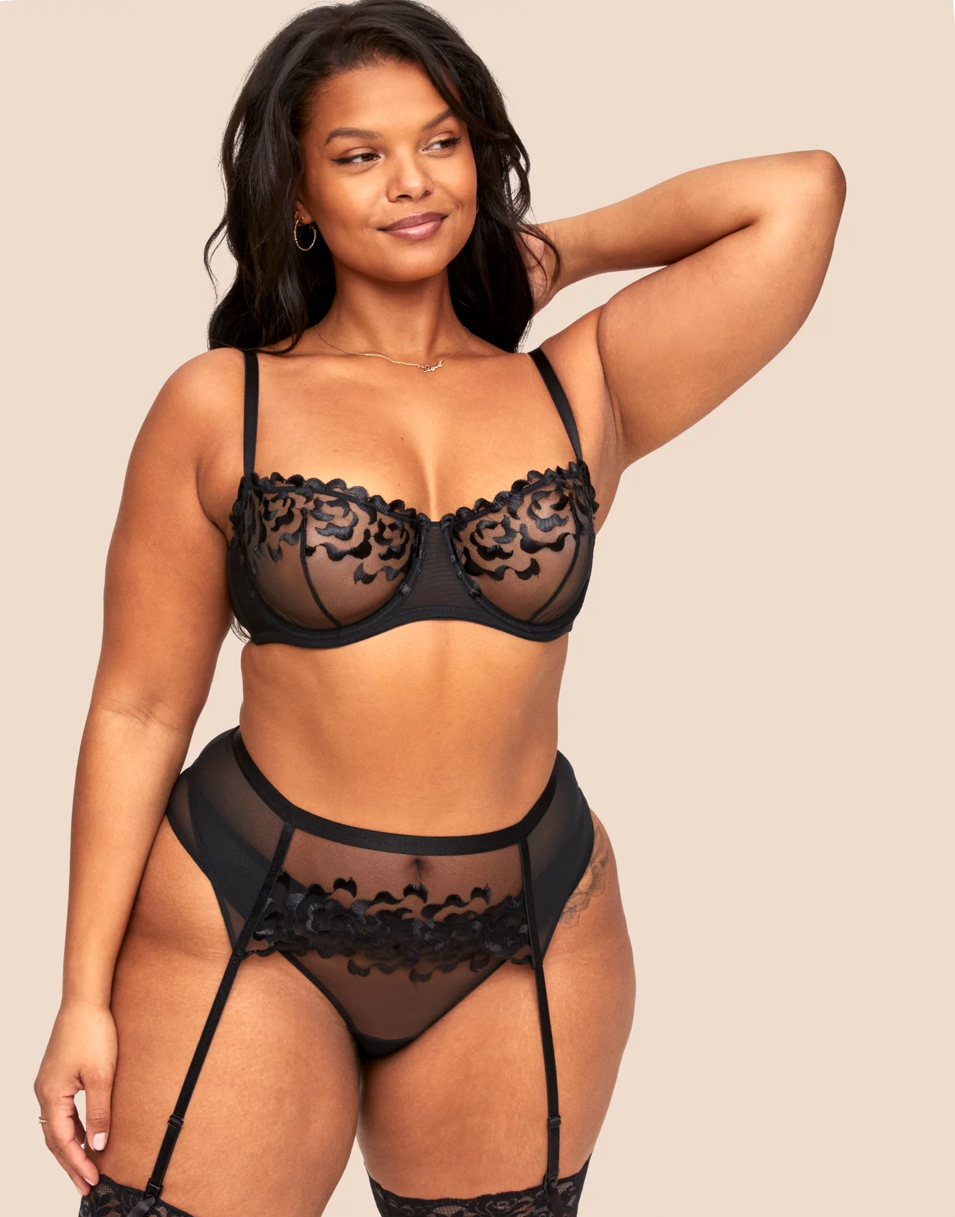 Tiana Black Garter Belt, XS-4X
