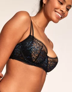Black 42 H / 42H Underwire Molded Cup Lace Accents Balconette Bra ADORE ME  on eBid United States