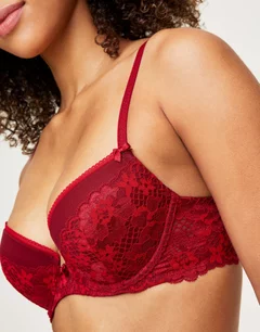 Victoria's Secret Bra Size 38DD Unlined Plunge Bra Red Lace Underwire - $20  - From Stephanie