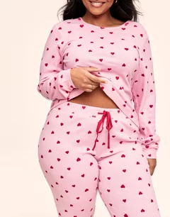 Muriel Heart Pink Plus Long Sleeve Top and Legging Set, XL-4X