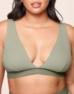 Shae Medium Green Plus Rib Cotton Wireless Triangle Bralette, 1X